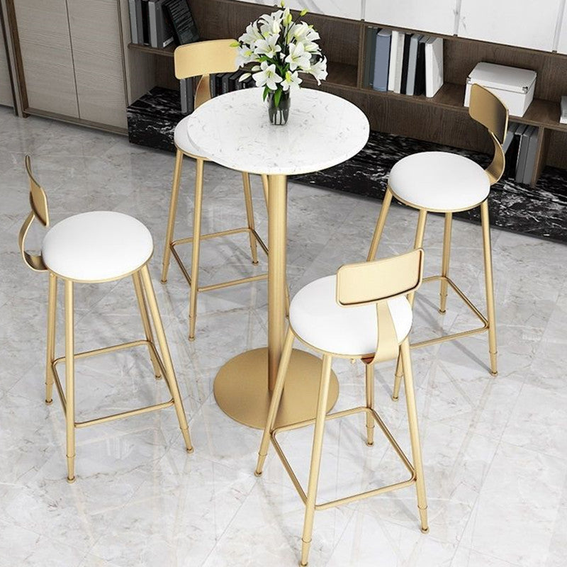 Stone Bar Dining Table Glam Round Bar Table with Pedestal for Milk Tea Shop Cafe