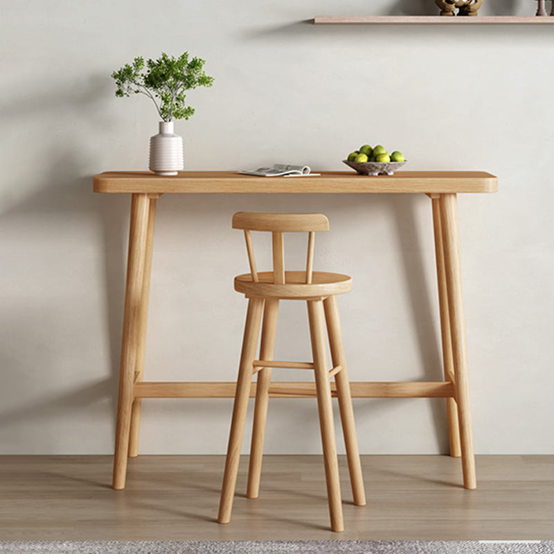 Rectangular Pine Wood Top Bar Table Modern Pub Table with Trestle Base in Nature