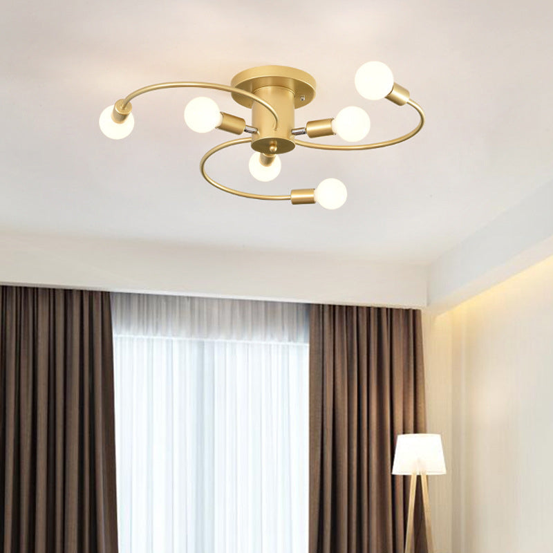 Sputnik Semi Flush Light Fixtures Exposed Bulb Metal Ceiling Lamp for Bedroom