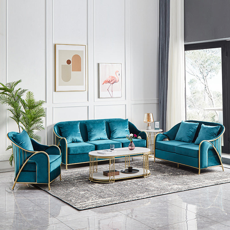 Velvet Sloped Arms Sofa with Tight Back for Living Room 34.65" H