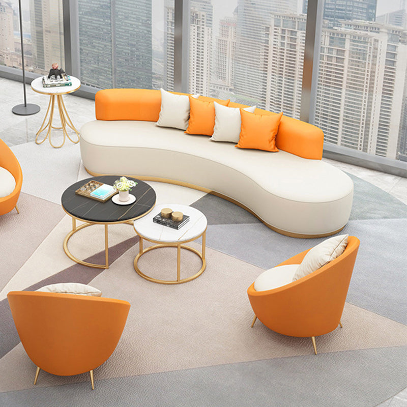 Faux Leather Armless Curved Sofa Contemporary Moon Shape Sofa