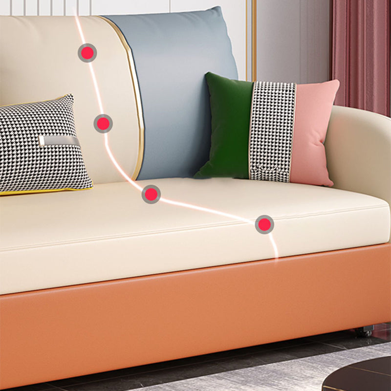 Faux Leather Square Arm Sofa Bed Contemporary Stain Resistant Convertible Sofa
