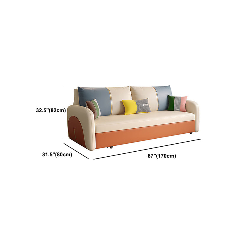 Faux Leather Square Arm Sofa Bed Contemporary Stain Resistant Convertible Sofa