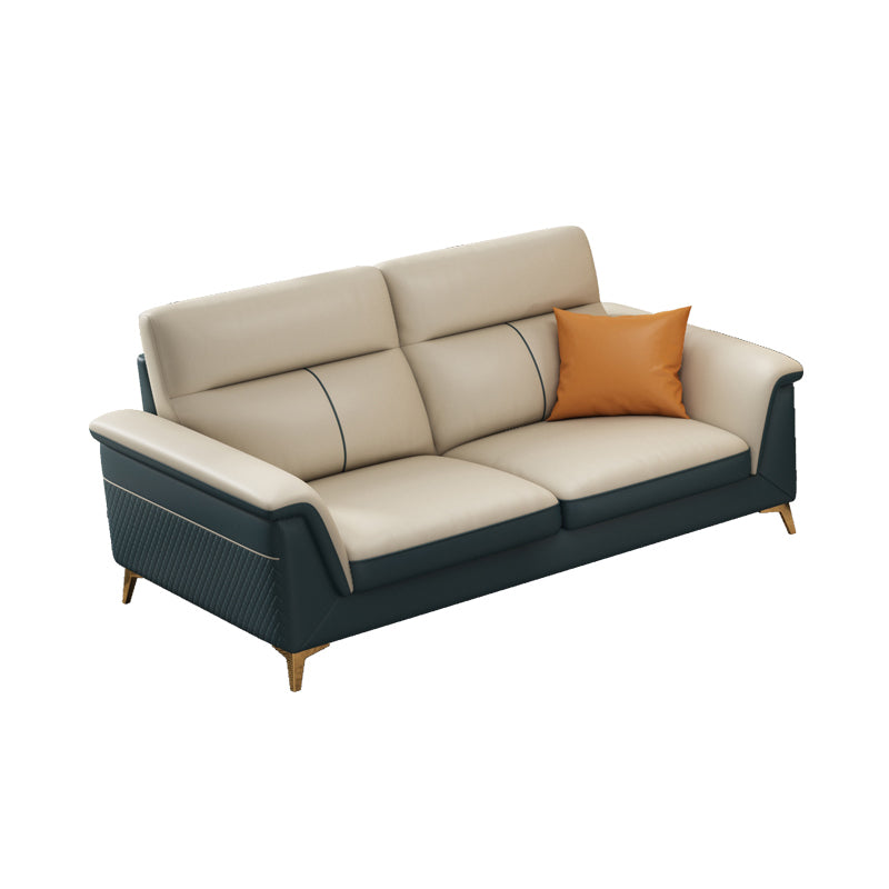 Pillow Top Arm Genuine Leather Sectionals, Cushion Back 36.2" Sectional Sofa in Ivory