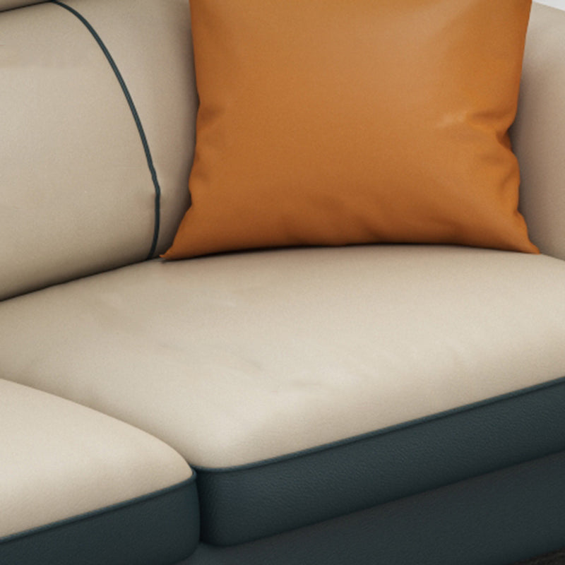 Pillow Top Arm Genuine Leather Sectionals, Cushion Back 36.2" Sectional Sofa in Ivory