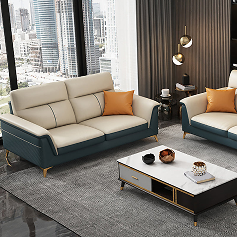 Pillow Top Arm Genuine Leather Sectionals, Cushion Back 36.2" Sectional Sofa in Ivory
