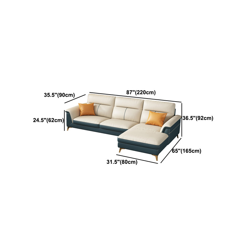 Pillow Top Arm Genuine Leather Sectionals, Cushion Back 36.2" Sectional Sofa in Ivory