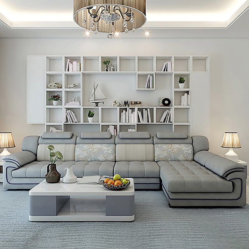 Grey Traditional Sectional Washable Pillow Top Arm Sectional for Living Room