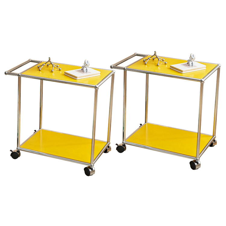 Medieval Modern Style Rectangular Metal Side Table with Wheel Base Design