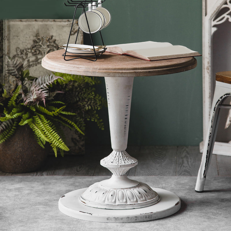 Circular Pedestal Base Design Made of Old Solid Wood Table French Country Style Side Table