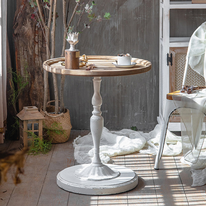 Circular Pedestal Base Design Made of Old Solid Wood Table French Country Style Side Table