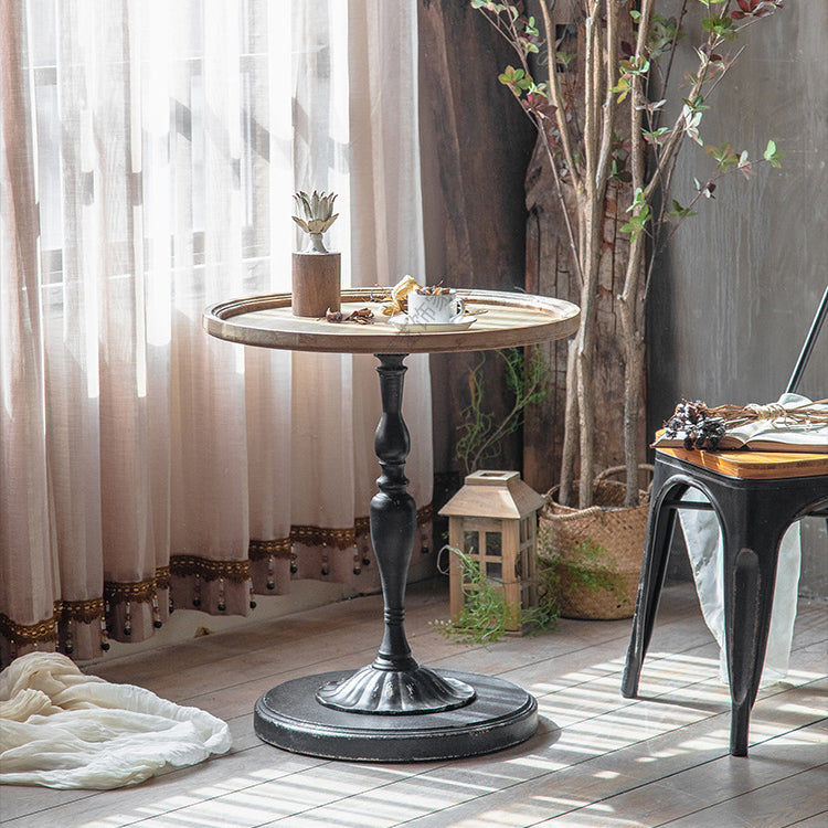 Circular Pedestal Base Design Made of Old Solid Wood Table French Country Style Side Table