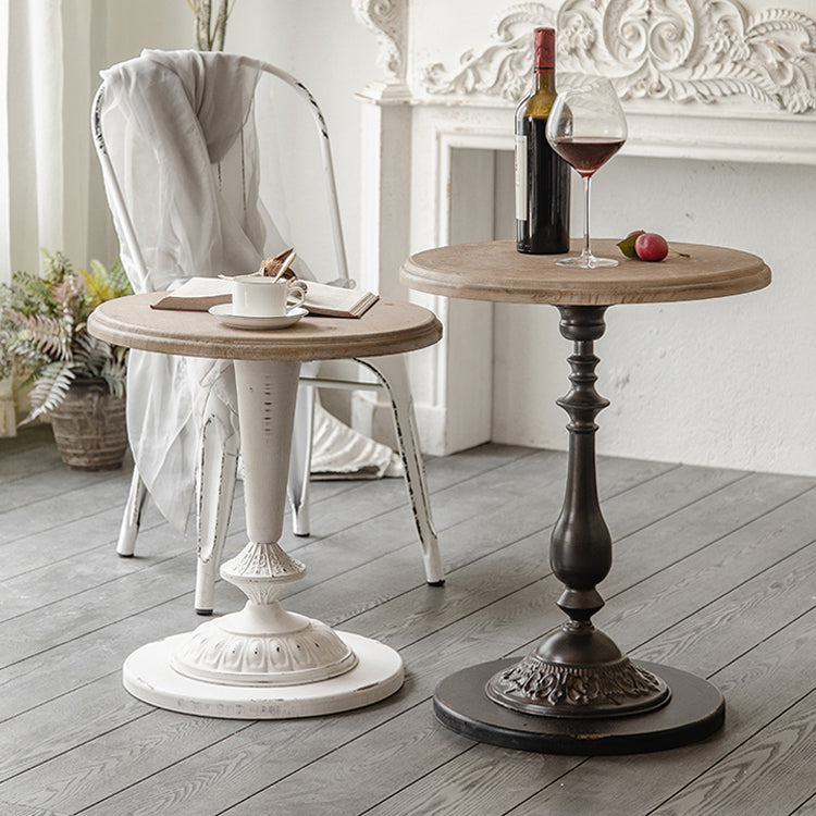 Circular Pedestal Base Design Made of Old Solid Wood Table French Country Style Side Table