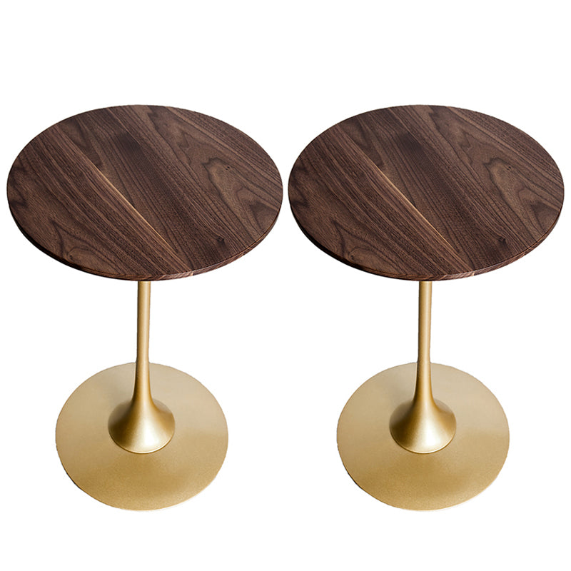 Scandinavian Round Solid Wood Top Side Table Metal Pedestal End Table