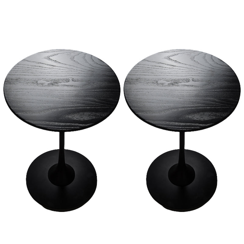 Scandinavian Round Solid Wood Top Side Table Metal Pedestal End Table
