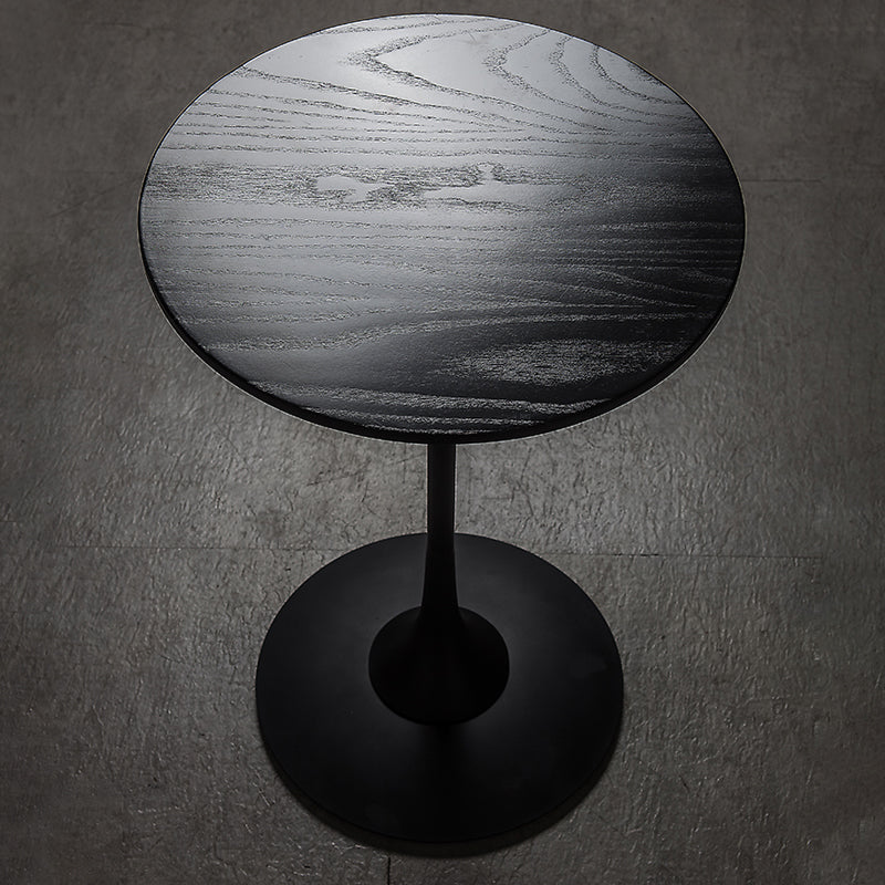 Scandinavian Round Solid Wood Top Side Table Metal Pedestal End Table