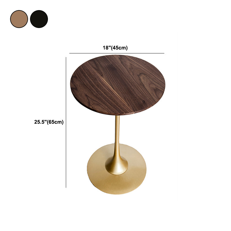 Scandinavian Round Solid Wood Top Side Table Metal Pedestal End Table
