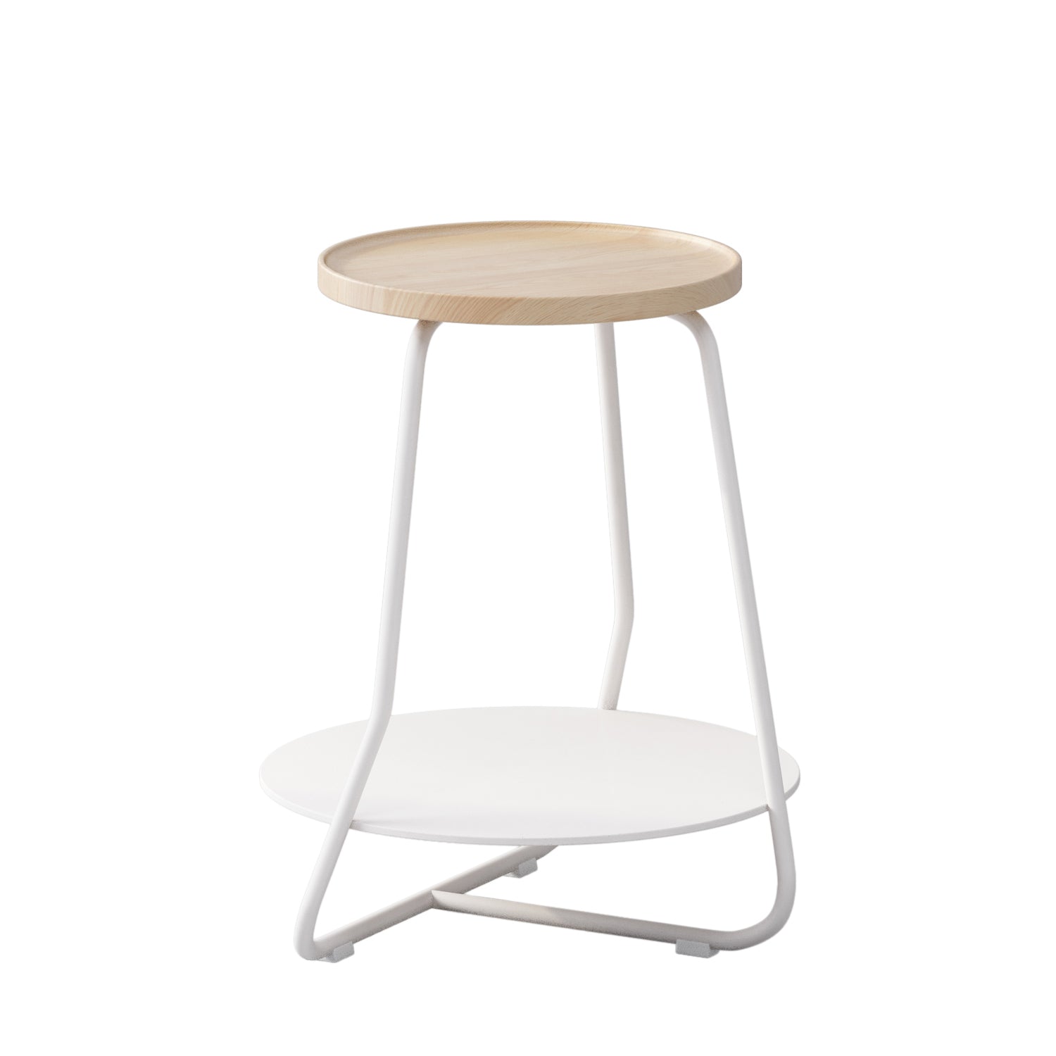 Scandinavian Wood Round Top Side Table 19.6-inch Iron Cross Legs End Table with Shelf