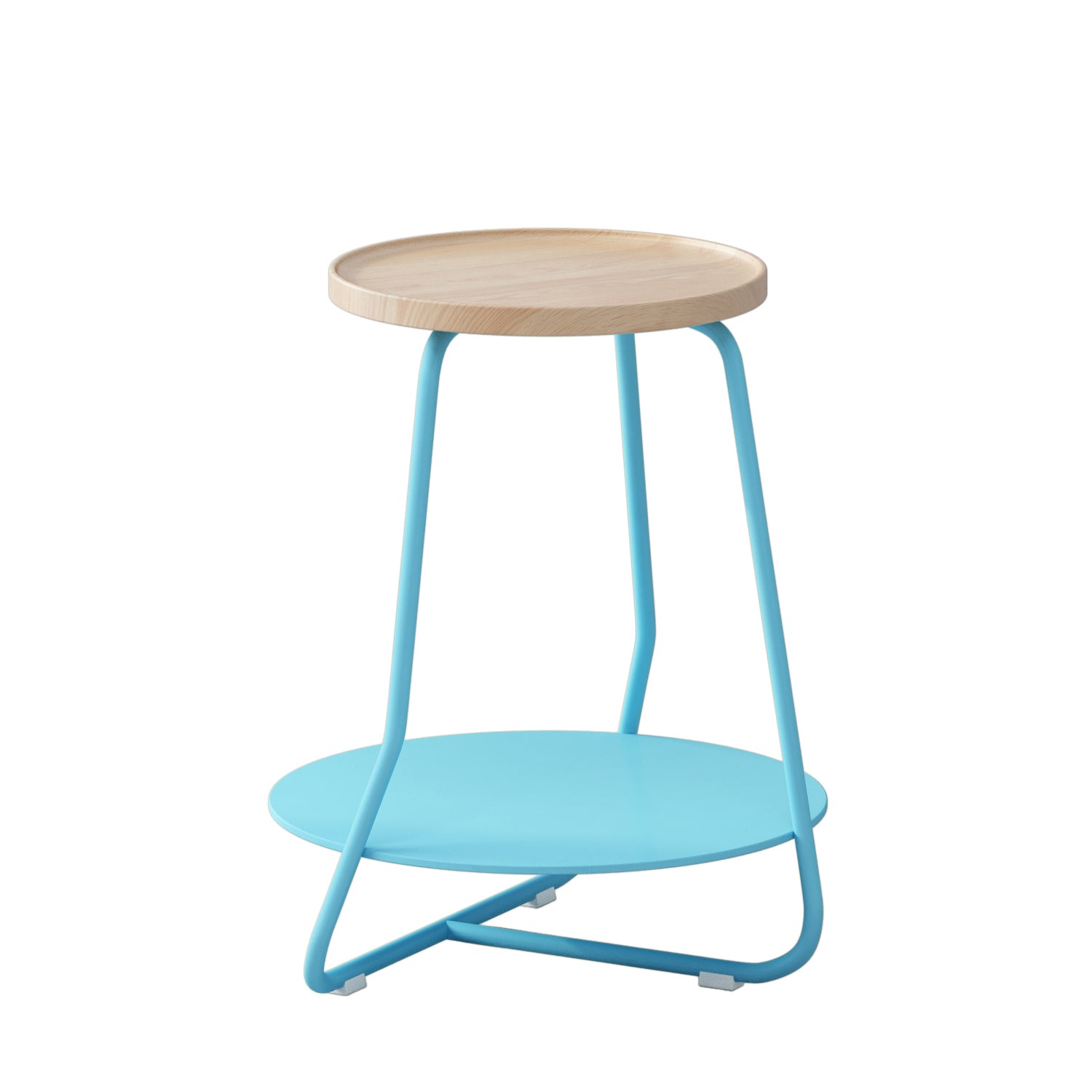 Scandinavian Wood Round Top Side Table 19.6-inch Iron Cross Legs End Table with Shelf