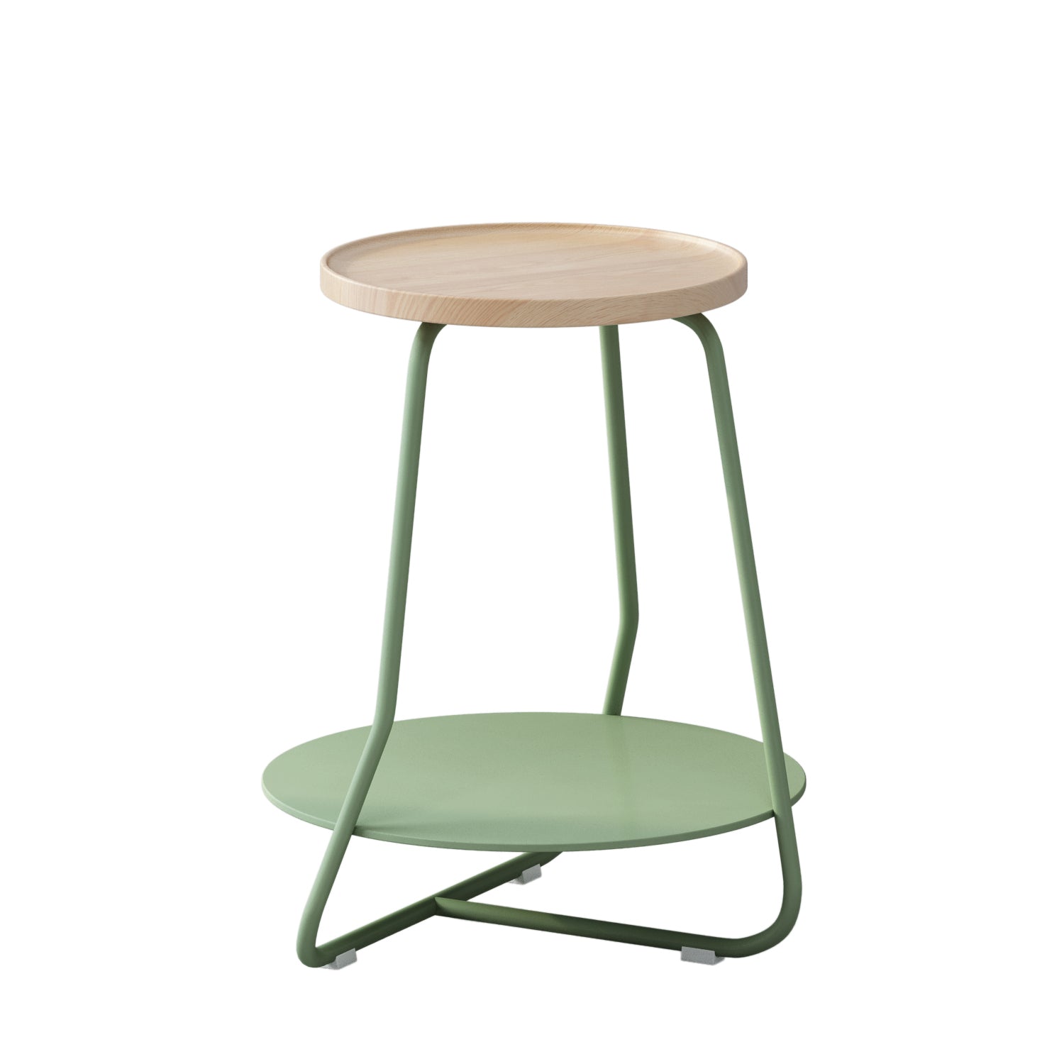 Scandinavian Wood Round Top Side Table 19.6-inch Iron Cross Legs End Table with Shelf