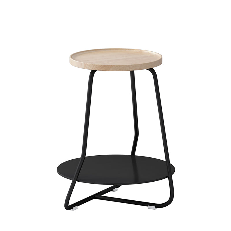 Scandinavian Wood Round Top Side Table 19.6-inch Iron Cross Legs End Table with Shelf