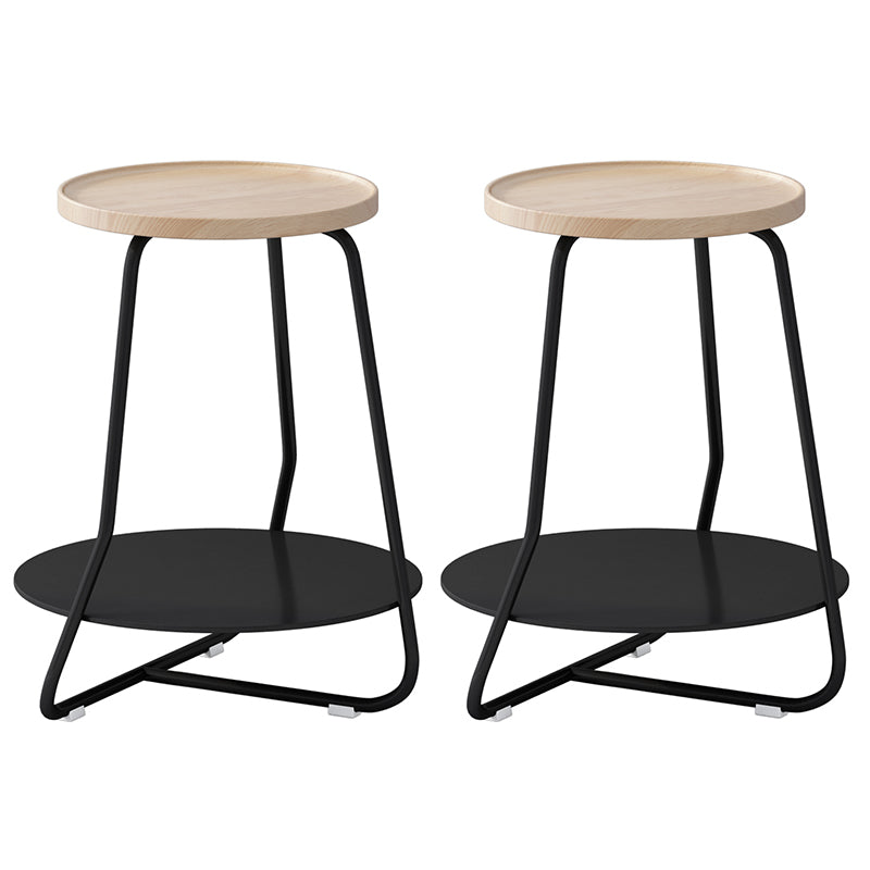 Scandinavian Wood Round Top Side Table 19.6-inch Iron Cross Legs End Table with Shelf