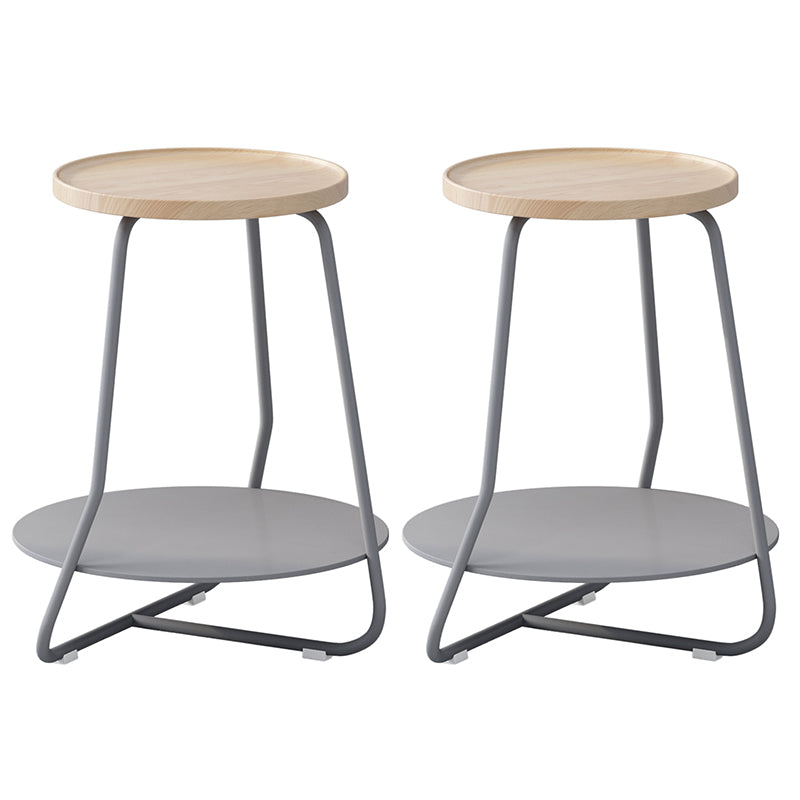 Scandinavian Wood Round Top Side Table 19.6-inch Iron Cross Legs End Table with Shelf