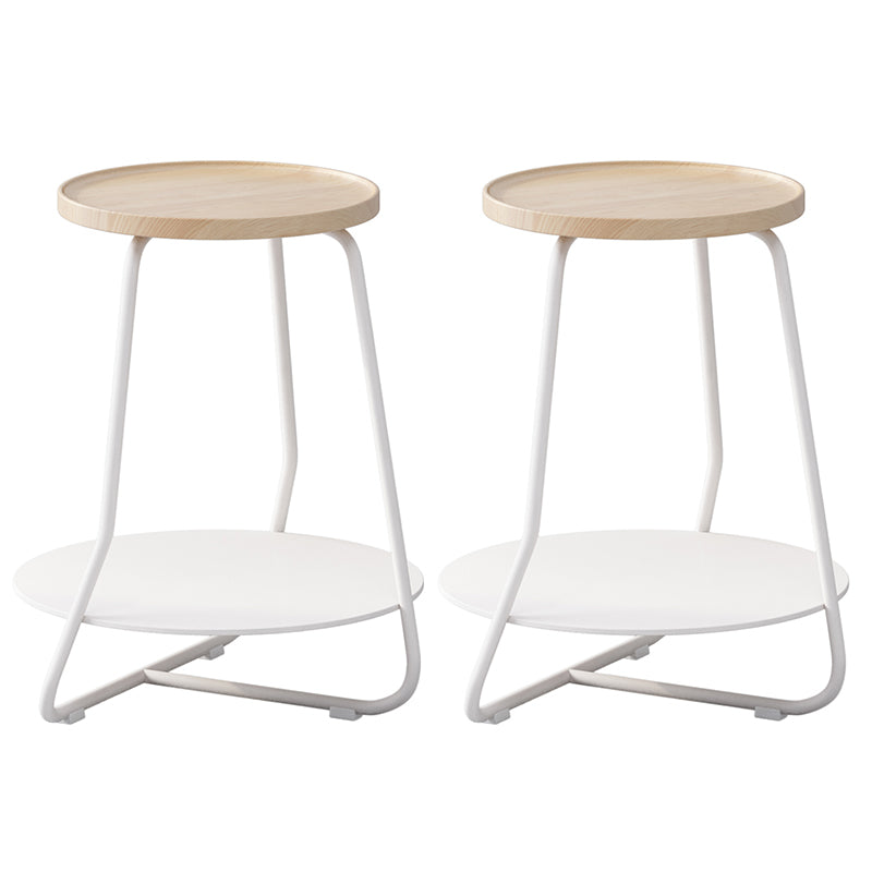 Scandinavian Wood Round Top Side Table 19.6-inch Iron Cross Legs End Table with Shelf