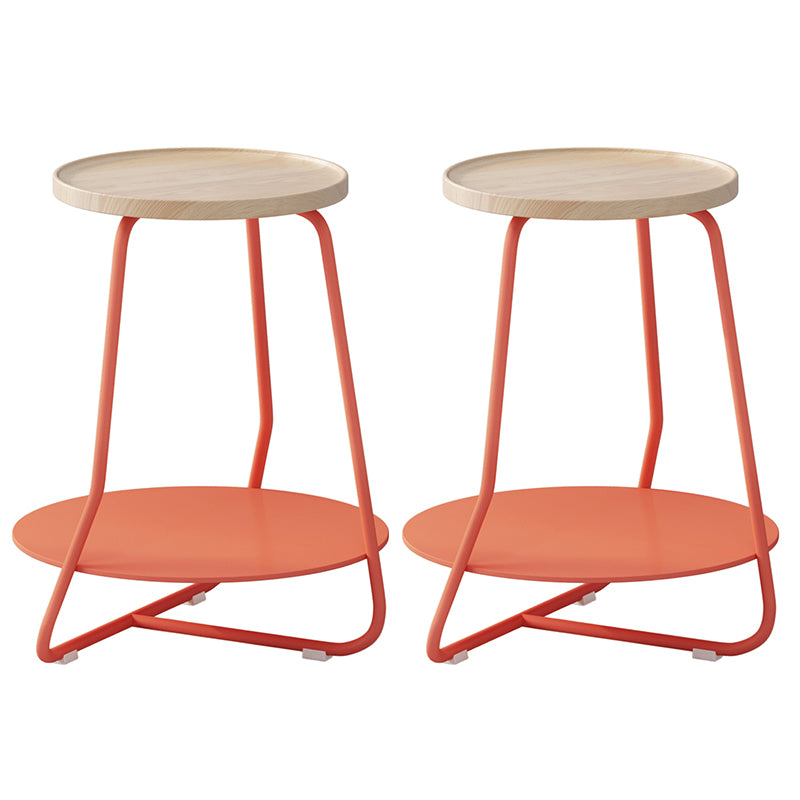Scandinavian Wood Round Top Side Table 19.6-inch Iron Cross Legs End Table with Shelf