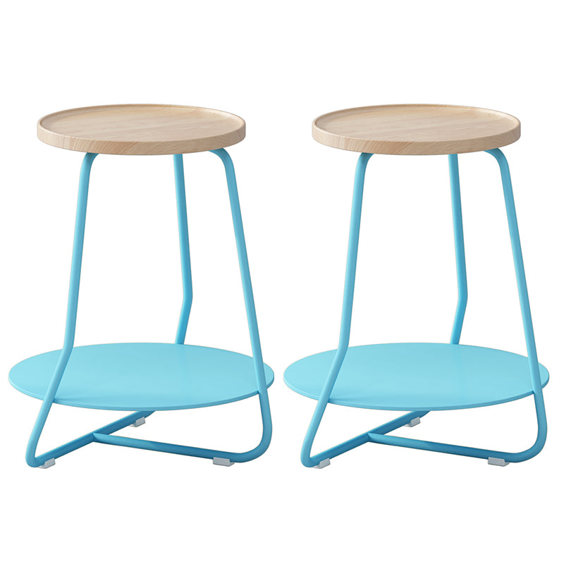 Scandinavian Wood Round Top Side Table 19.6-inch Iron Cross Legs End Table with Shelf