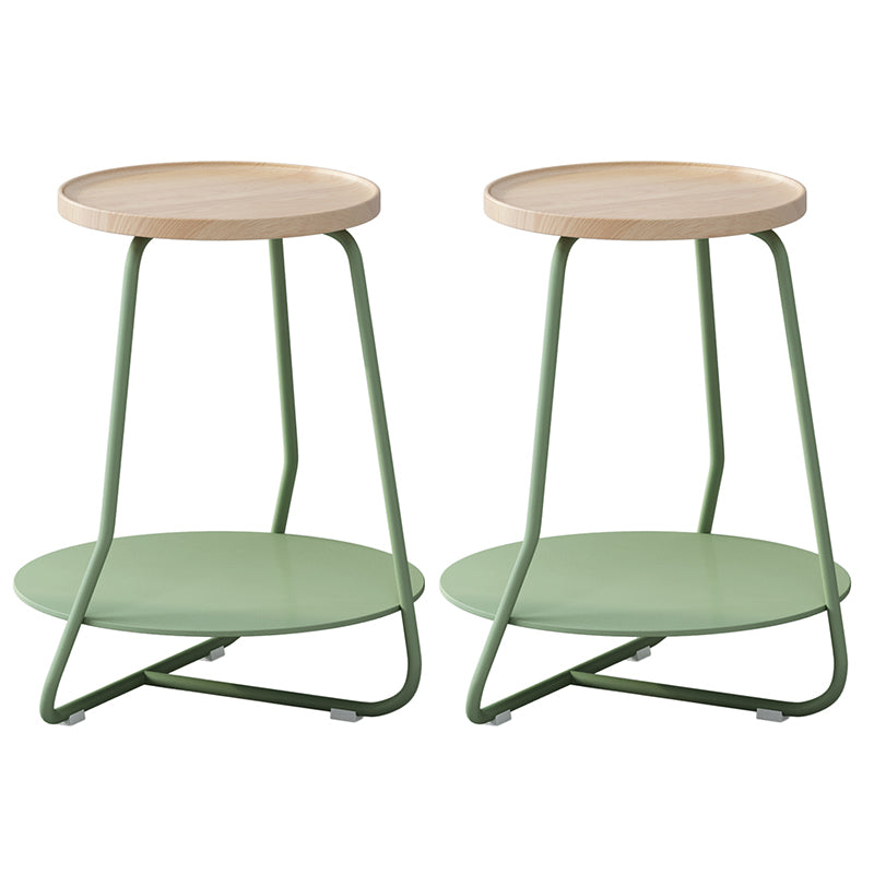 Scandinavian Wood Round Top Side Table 19.6-inch Iron Cross Legs End Table with Shelf