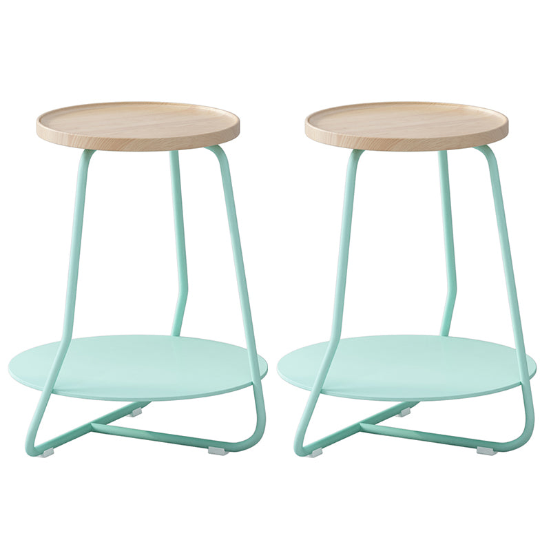 Scandinavian Wood Round Top Side Table 19.6-inch Iron Cross Legs End Table with Shelf