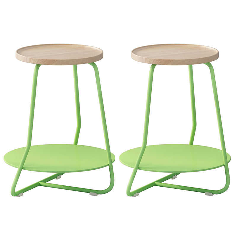 Scandinavian Wood Round Top Side Table 19.6-inch Iron Cross Legs End Table with Shelf