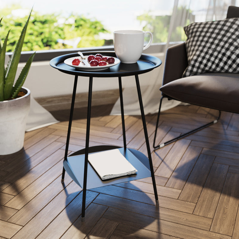 Mid-Century Metal Round Tray Top Side Table 22-inch 4 Legs End Table with Shelf