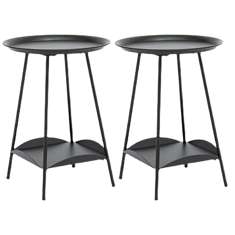 Mid-Century Metal Round Tray Top Side Table 22-inch 4 Legs End Table with Shelf