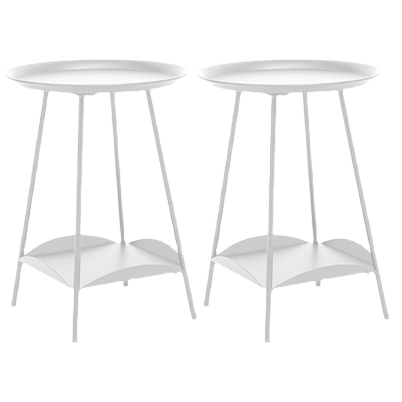 Mid-Century Metal Round Tray Top Side Table 22-inch 4 Legs End Table with Shelf