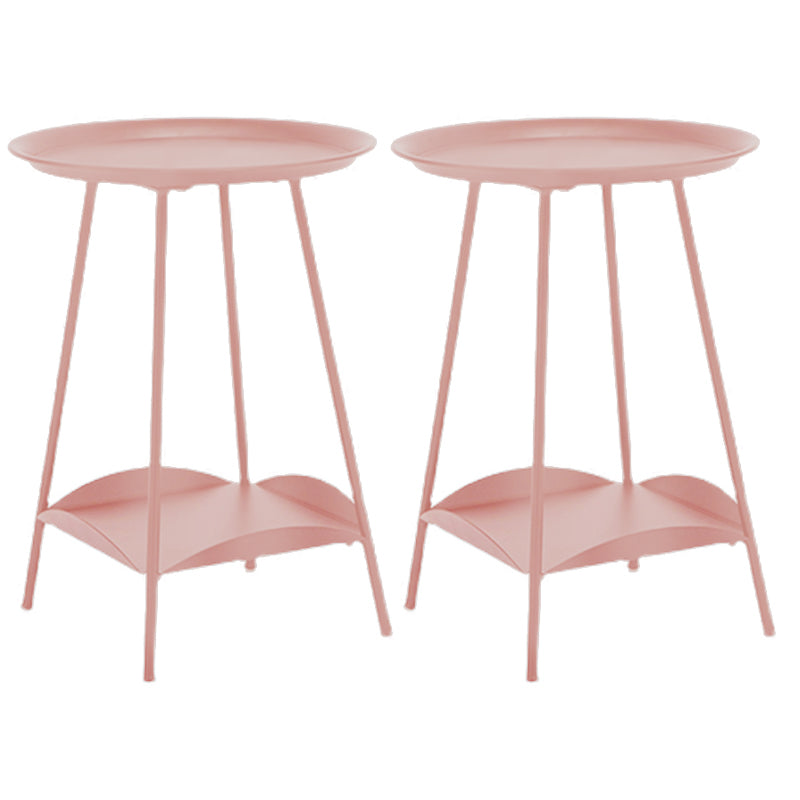 Mid-Century Metal Round Tray Top Side Table 22-inch 4 Legs End Table with Shelf