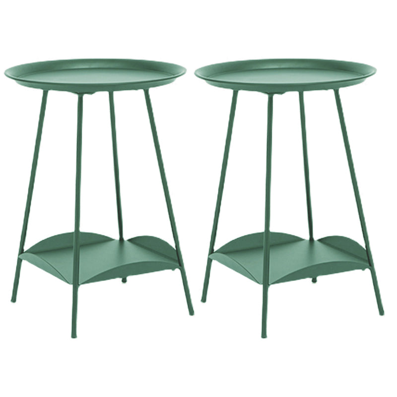 Mid-Century Metal Round Tray Top Side Table 22-inch 4 Legs End Table with Shelf