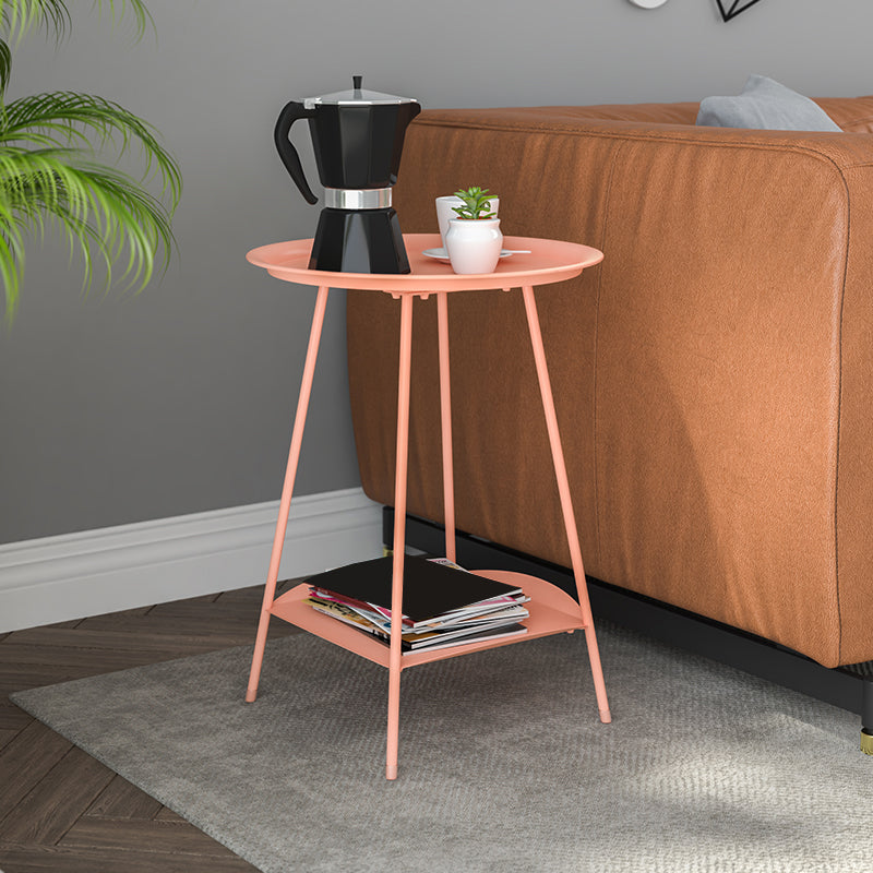 Mid-Century Metal Round Tray Top Side Table 22-inch 4 Legs End Table with Shelf