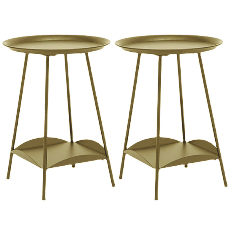 Mid-Century Metal Round Tray Top Side Table 22-inch 4 Legs End Table with Shelf