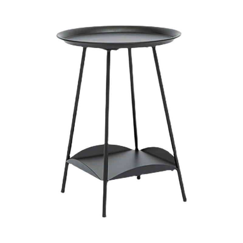 Mid-Century Metal Round Tray Top Side Table 22-inch 4 Legs End Table with Shelf