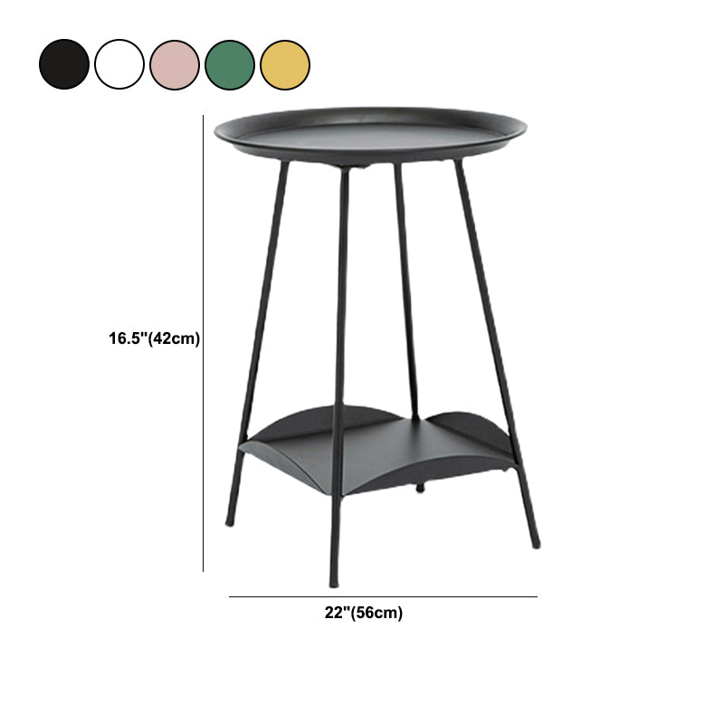 Mid-Century Metal Round Tray Top Side Table 22-inch 4 Legs End Table with Shelf