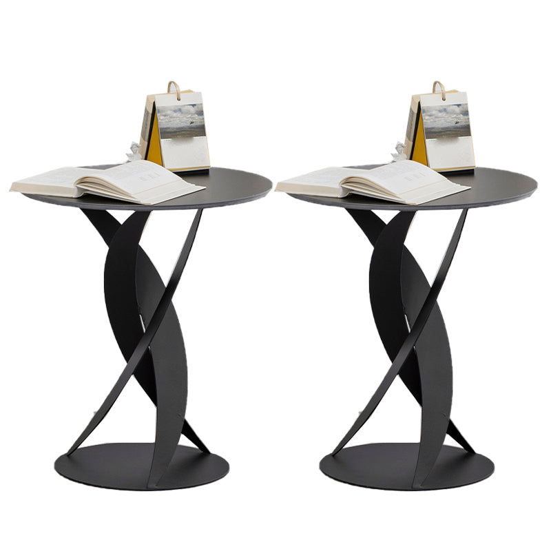 Modern Round Slate Top Side Table 22.4" Tall Metal Abstract End Table