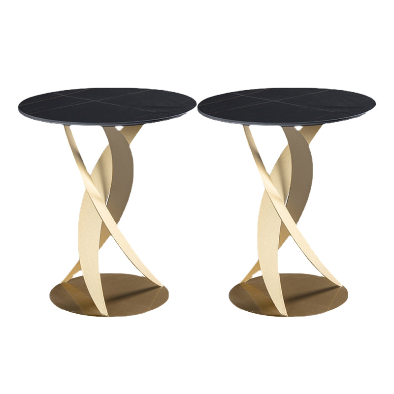 Modern Round Slate Top Side Table 22.4" Tall Metal Abstract End Table