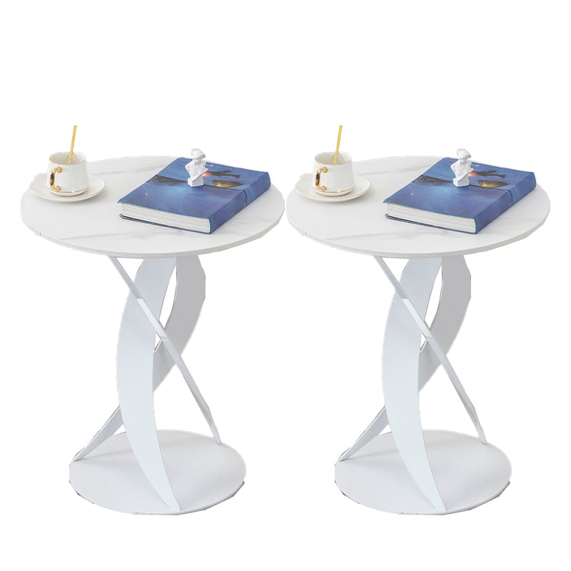 Modern Round Slate Top Side Table 22.4" Tall Metal Abstract End Table