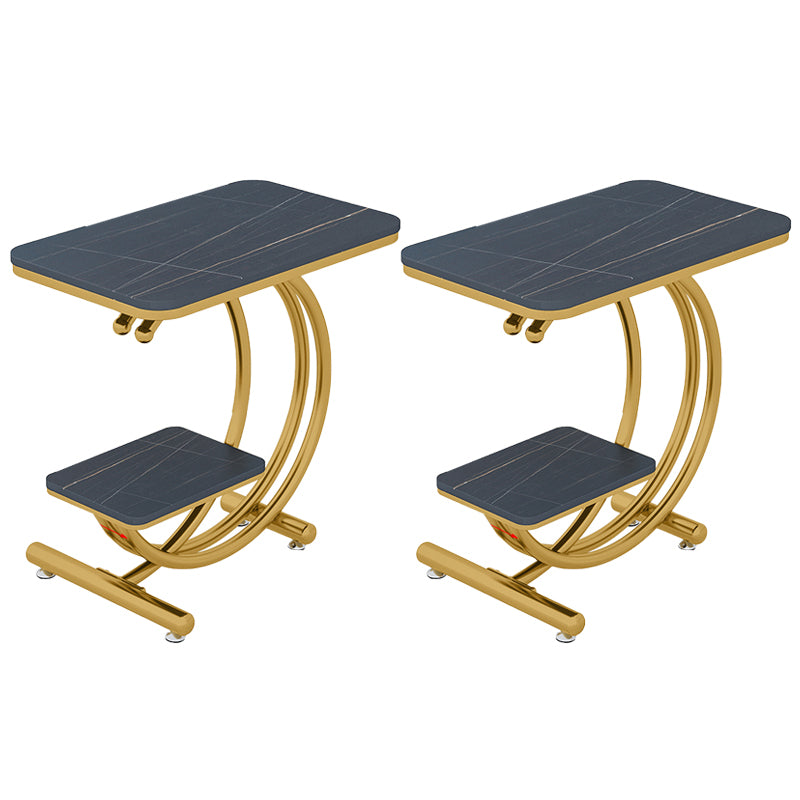 Modern Rectangle Slate Top End Table 23.6" Tall Iron C Side Table with Shelf