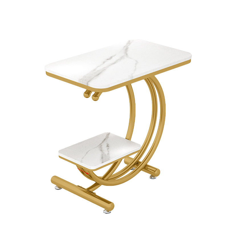 Modern Rectangle Slate Top End Table 23.6" Tall Iron C Side Table with Shelf