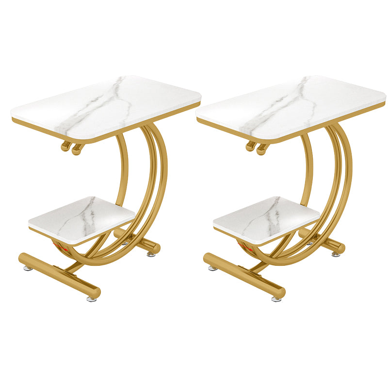 Modern Rectangle Slate Top End Table 23.6" Tall Iron C Side Table with Shelf