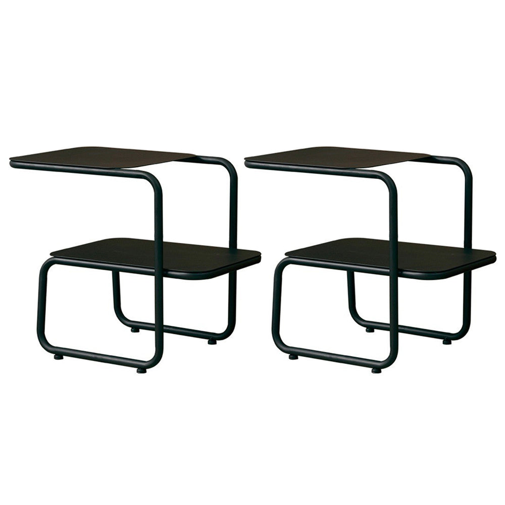 Square Sleigh Base Design Metal Table Medieval Modern Style with Storage Rack Side Table