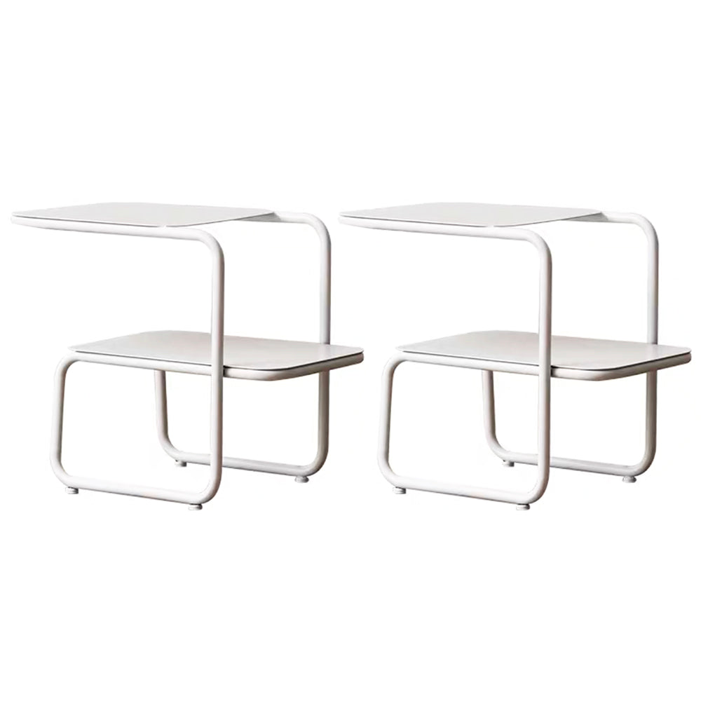 Square Sleigh Base Design Metal Table Medieval Modern Style with Storage Rack Side Table